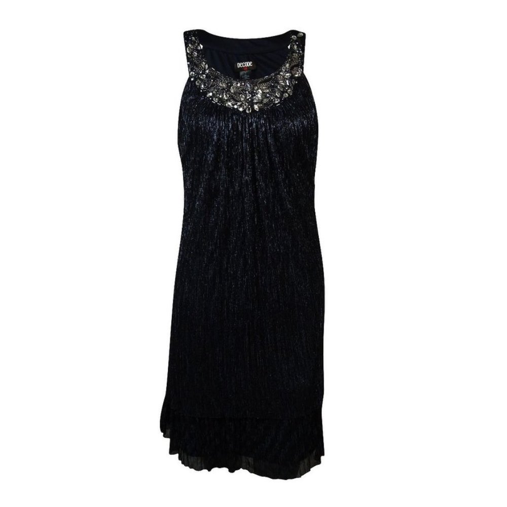 Decode 1.8 Navy Beaded Rhinestone Shift Dress sz4